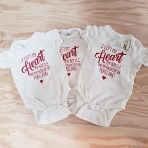 Rabbit Skins Lot Portland Onesies 6 months Left heart bottle pacifier triplets